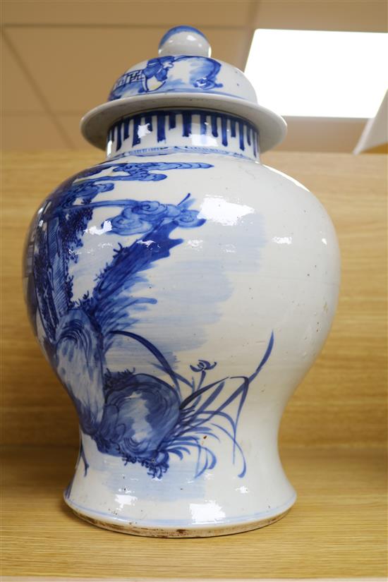 A late 19th century Chinese blue and white vase and cover